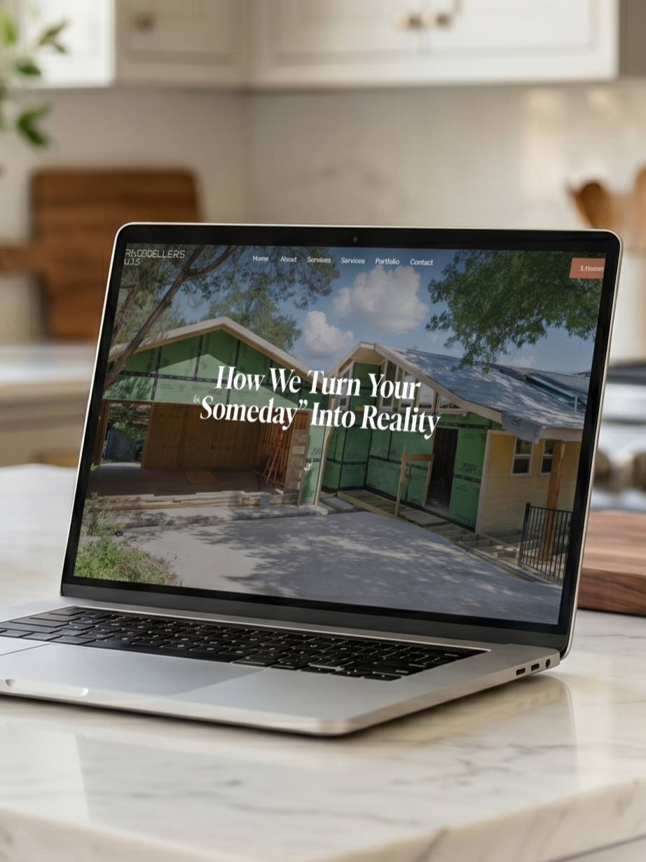 Texas Remodelers Build home remodeling website on a laptop, designed by Kitchen Websites